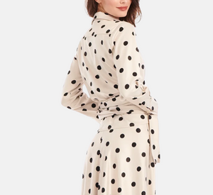 Emily Shalant - Satin Dot Wrap Top in Ivory and Black