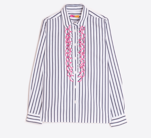 Vilagallo - Striped Ruffle Blouse in Navy and White