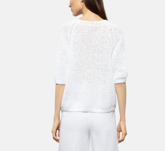 Luisa Cerano - Short Sleeve V-Neck Sweater in Bleach White