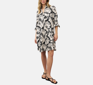 0039 Italy - Gracey Pattern Shirt Dress in Black and Cream