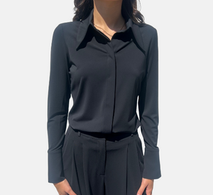 Iris - Jersey Collared Blouse in Black