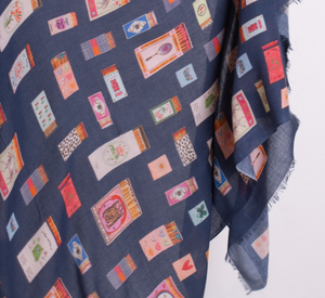 Vilagallo - Matchbox Print Scarf in Navy Multi
