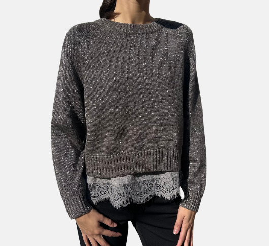 Oui - Lurex Sweater in Taupe