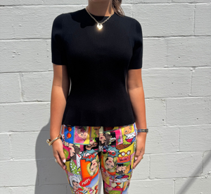 REPEAT - Short Sleeve Chevron Crew Top in Black
