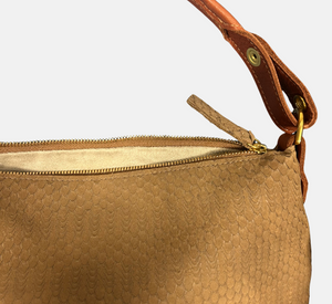 M.ANDONIA - Baby Beth Feathered Shoulder Bag in Taupe Snake