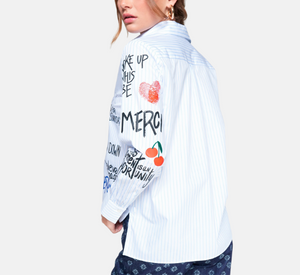 Vilagallo – Graffiti Print Button-Up Shirt in White Multi