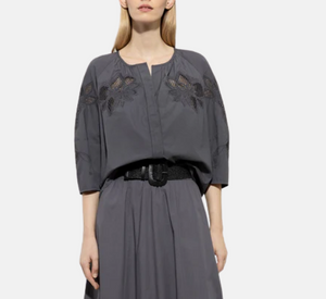 Luisa Cerano - Tunic Blouse with Embroidery in Cool Grey