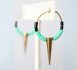 David Aubrey - Spike Hoop Earrings in Green and Brass