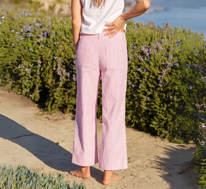 Frank & Eileen - Wexford Wide Leg Striped Linen Pants in Red and White