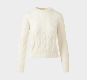 Kinross Cashmere – Cable Crewneck Sweater in Pearl