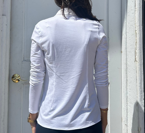 Peter O. Mahler - Mixed Fabric Long Sleeve Wrap Top in White