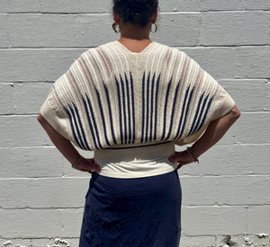 SITA MURT - Knit Tie Front Cardigan in Cream and Blue