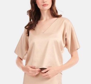 Emily Shalant - Satin V-Neck Dolman Top in Bisque