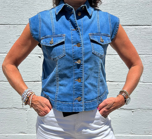 MAC - Cap Sleeve Denim Vest in Natty