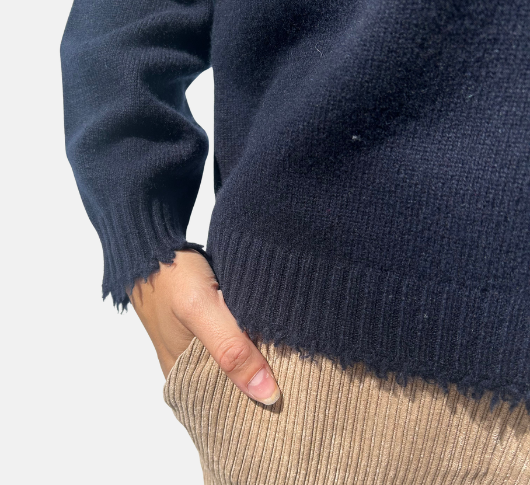 Repeat - Fray Crewneck Sweater in Navy