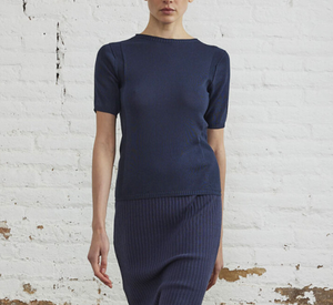 SITA MURT - Short Sleeve Knit Sweater in True Blue