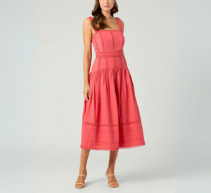 SHOSHANNA - Cotton Poplin Midi Dress Sundress in Persimmon