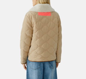 Oui - Mixed Media Reversible Coat in Stone Green