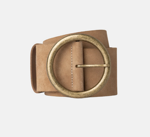 Iris - Wide Suede Belt with Round Antique Brass Buckle