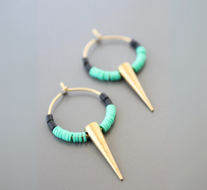 David Aubrey - Spike Hoop Earrings in Green and Brass