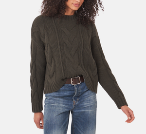 Repeat - High Low Cable Knit Sweater in Olive