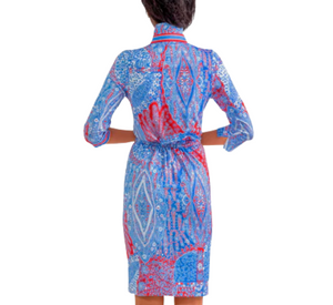GRETCHEN SCOTT - 3/4 Sleeve Collared Dress in Red, Blue, and White