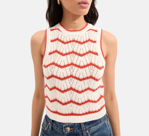 Veronica Beard - Jerrel Cropped Knit Tank Top in Off-White, Pink Shell, and Persimmon