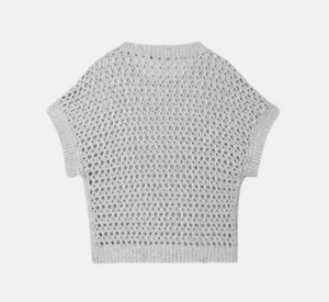 Luisa Cerano - Open Knit Short Sleeve Top in Silver Grey