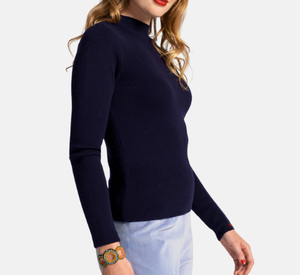 Frances Valentine - Long Sleeve Mock Neck Cotton Sweater in Navy