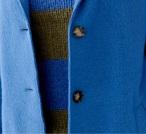 Oui - Single Breasted Boiled Wool Coat in Blue
