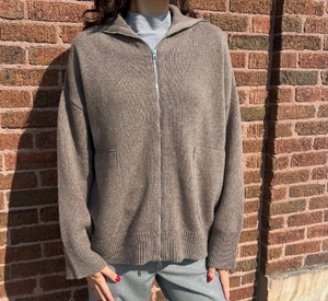 THE 73 - Zip Up Cardigan in Taupe