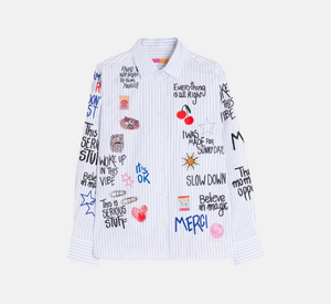Vilagallo – Graffiti Print Button-Up Shirt in White Multi