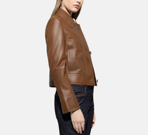 Luisa Cerano – Leather Short Jacket in Walnut