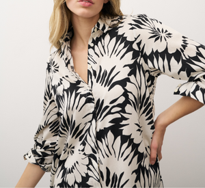 0039 Italy - Gracey Pattern Shirt Dress in Black and Cream