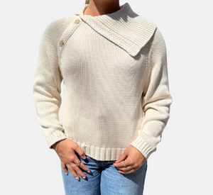 Repeat - Button Turtleneck Sweater in Ivory