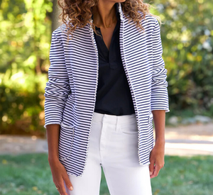 Frank & Eileen - Striped Sweatshirt Blazer with Pockets in White and Royal