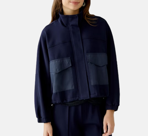 Oui - Ponte Jacket with Tech Pockets in Dark Blue