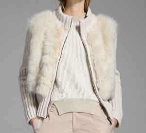Tricot Chic - Cardigan with Fur in Cream