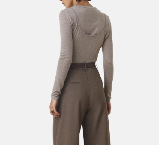 Suncoo - Prava Long Sleeve and Cami Pullover Set in Taupe