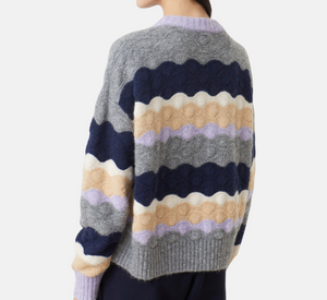 SUNCOO – Panayo Striped Sweater in Grey, Navy, and Lavender