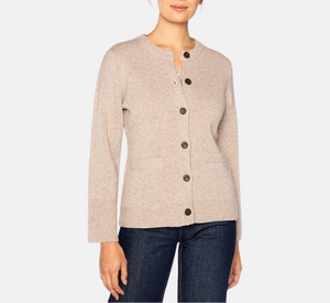 Kinross Cashmere – Double Knit Button Cardigan in Taupe