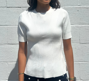 Repeat - Short Sleeve Chevron Crew Top in Cream