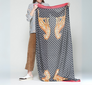 Vilagallo - Leopard and Star Print Scarf in Navy Multi