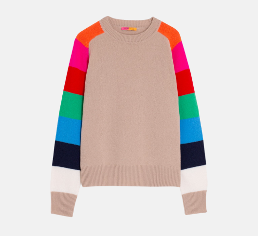 Vilagallo - Sweater with Striped Sleeves in Beige Multi