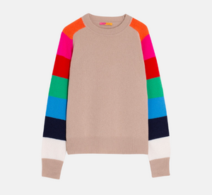 Vilagallo - Sweater with Striped Sleeves in Beige Multi