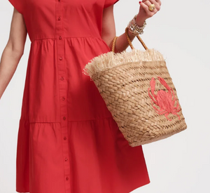 FRANCES VALENTINE - Crab Embroidered Handwoven Tote in Red