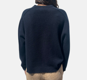 Repeat - Fray Crewneck Sweater in Navy