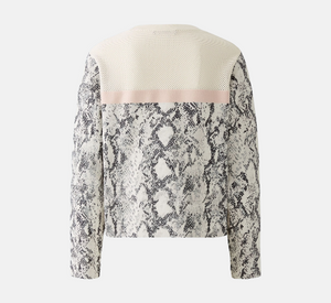 Oui - Snake Print with Mesh Crew Neck Top in White and Black