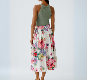 OUI - Patterned Midi Skirt in Pink and Green