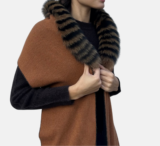 Peter Nathan - Reversible Scarf with Striped Fox Fur Trim